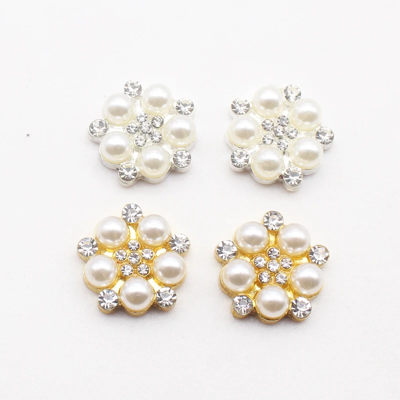 10pcs/Batch Alloy Pearl Flat Bottom Rhinestone Metal Flower Buckle Wedding Decoration DIY Alloy Diamond Crystal Bow Accessories