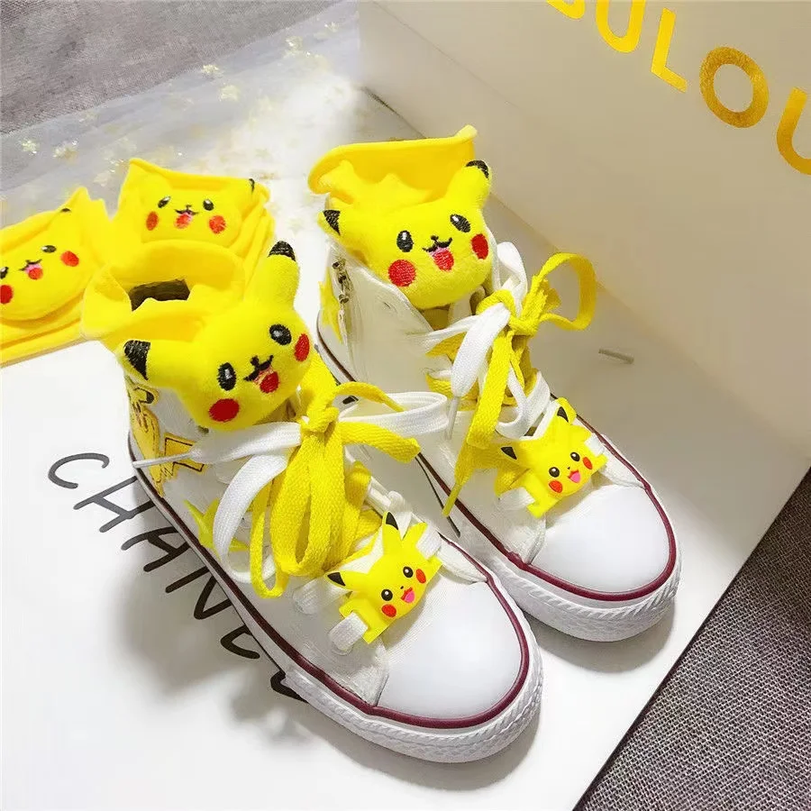 Spring Autumn New Pikachu branded High Top Canvas Shoes Parent Child Shoes Small Large Children's Korean Embroidered Board Shoes