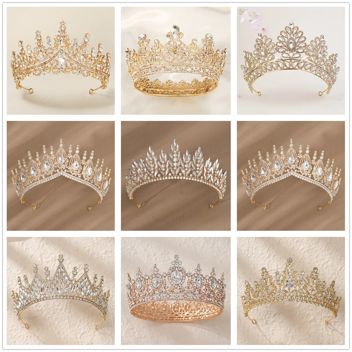 Gold Color Rhinestone Bridal Tiaras Crown Vintage Baroque Crystal Diadem For Bride Headbands Wedding Hair Accessories jewelry set hair accessory bridal headwear hair band crown