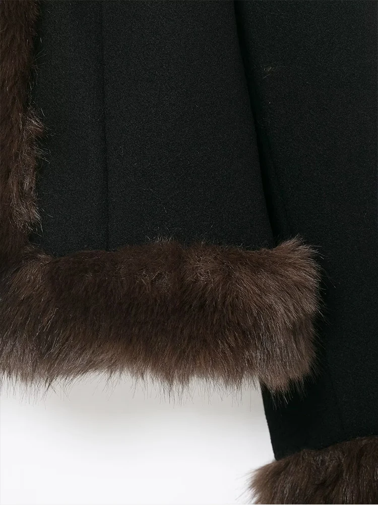 Women's Faux Fur Collar Jacket Fashion Fur Splicing Slimming Outerwear Casual Warm Fluffy Retro Coat Elegant Streetwear New