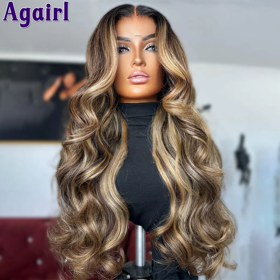 Honey Blonde Highlight 13X6 Transparent Lace Frontal Human Hair Wigs Glueless 13X4 Body Wave Wig 5X5 Closure Lace Wig PrePlucked