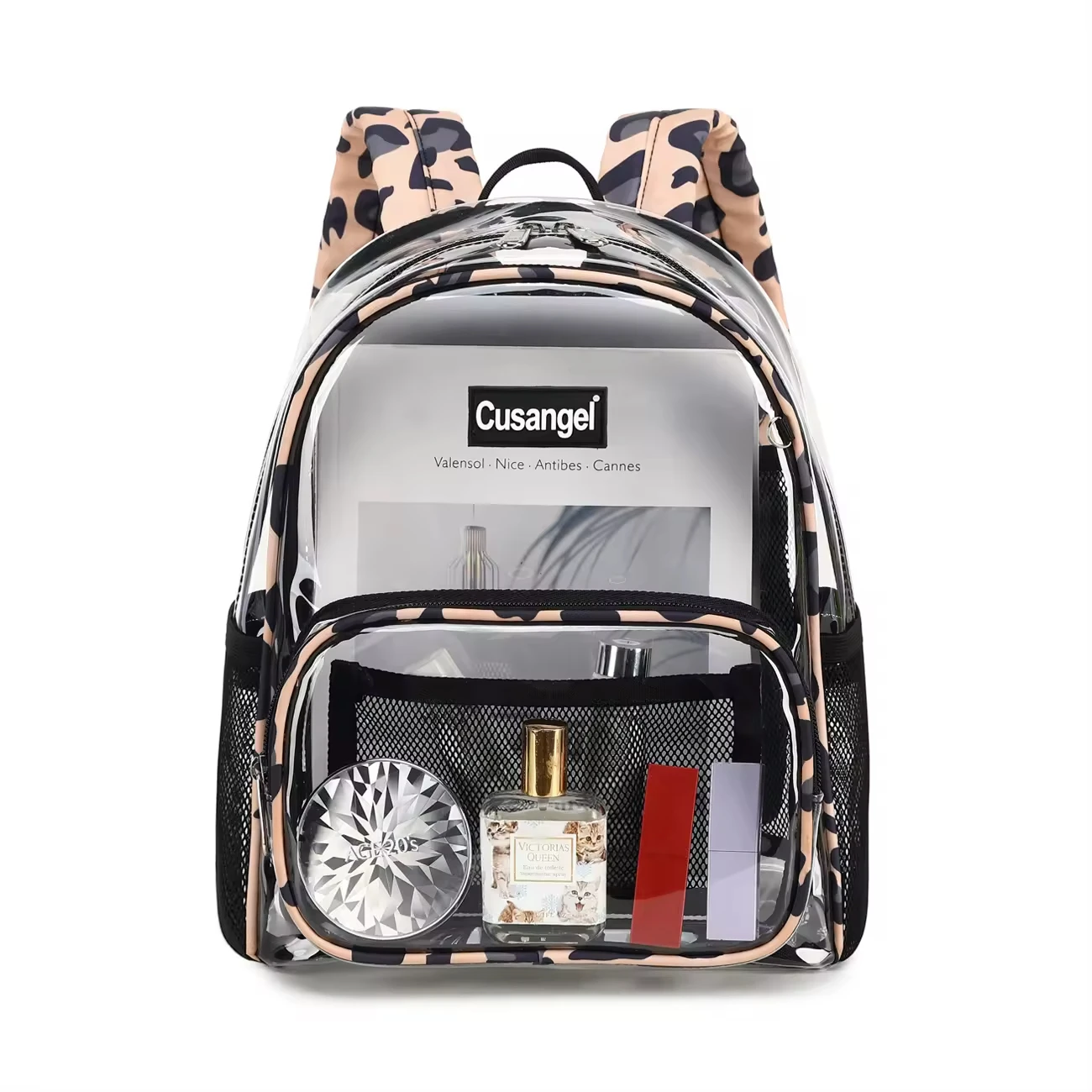 

Cusangel 12 Inches Leopard Clear Book Bags Transparent Backpack TPU Material Waterproof Girls School Bag Fashion Daily Knapsack