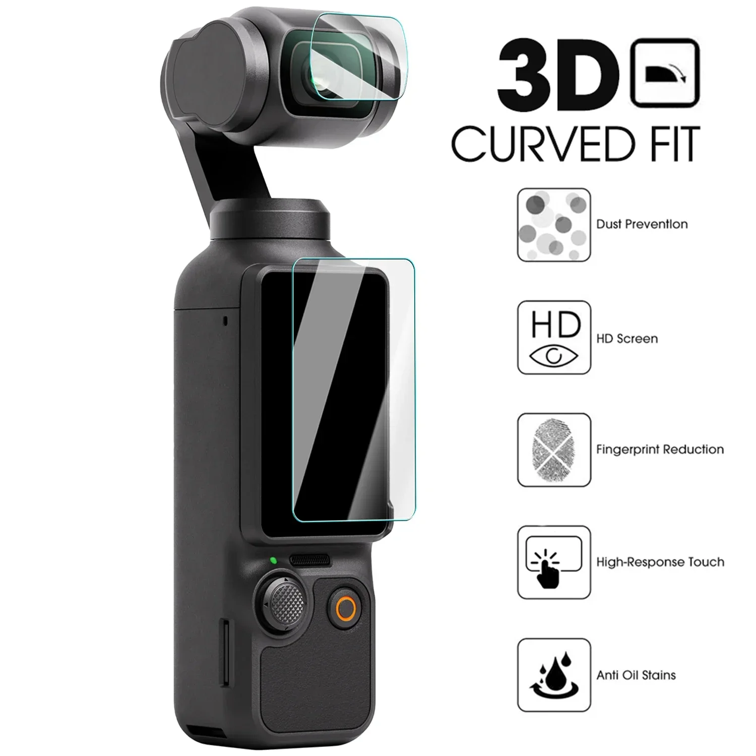Gimbal Camera Lens Tempered Glass for DJI Pocket3 Hard Clear Anti-Scrach Coverage Films Screen Protector For DJI Osmo Pocket 3