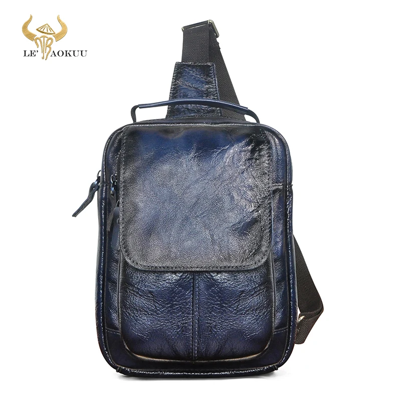 

Hot Sale Soft Genuine Leather Men Travel Triangle Chest Sling Belt Bag Design 8" Tablet One Shoulder Strap Bag For Male 20154