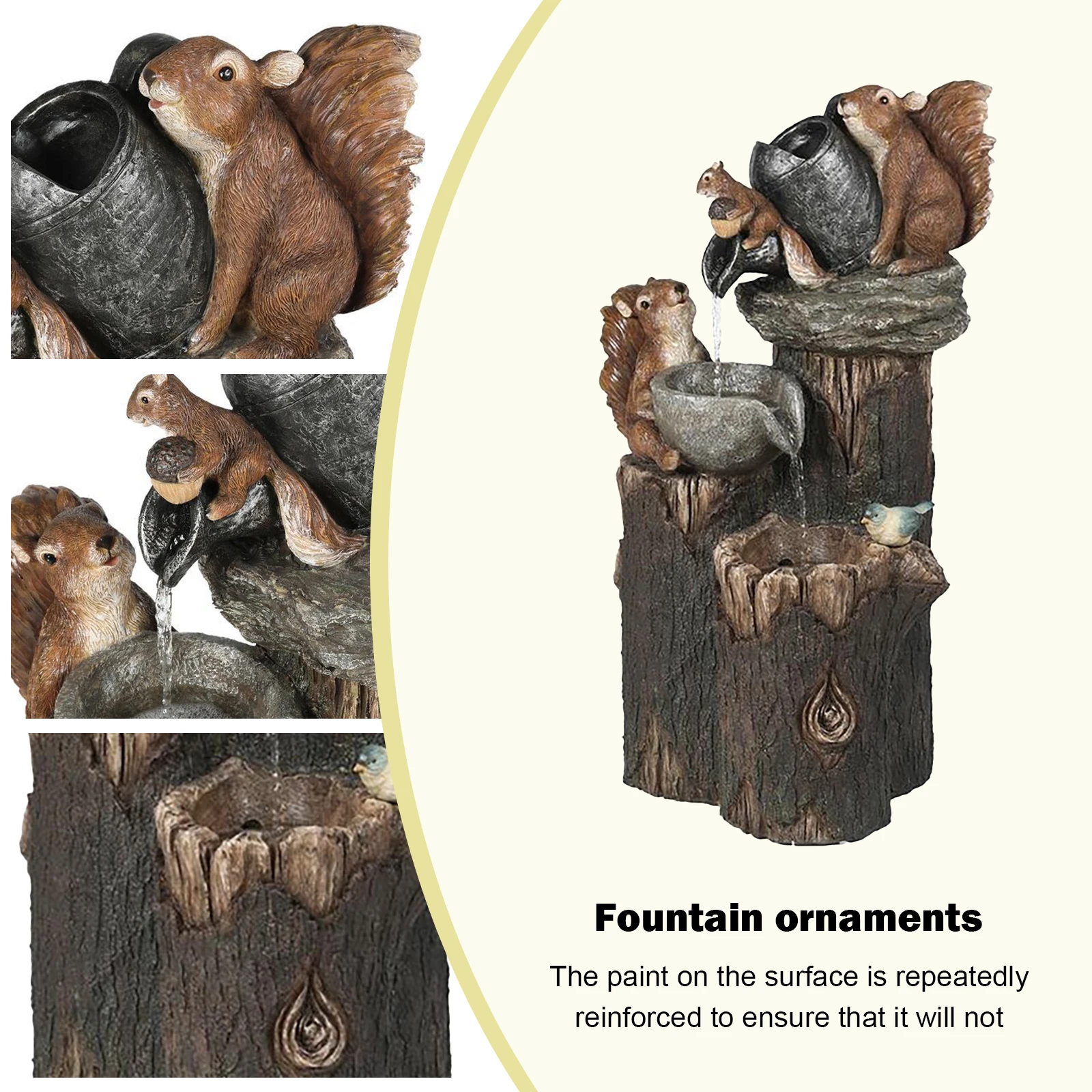 Duck /Squirrel Fountain Ornament Water Fountain Duck Statue Landscaping Decor with Light Water Fountain Squirrel Statue for Lawn