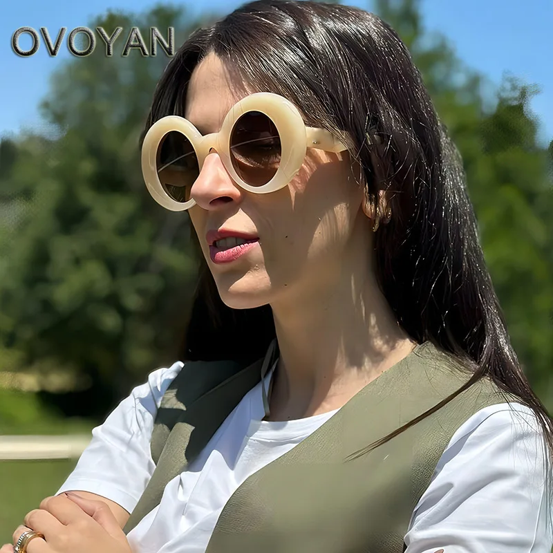 

OVOYAN Oversized 2023 Sunglasses Women Round Vintage Glasses Women/Men Brand Luxury Eyewear Gradient Female Gafas De Sol Mujer