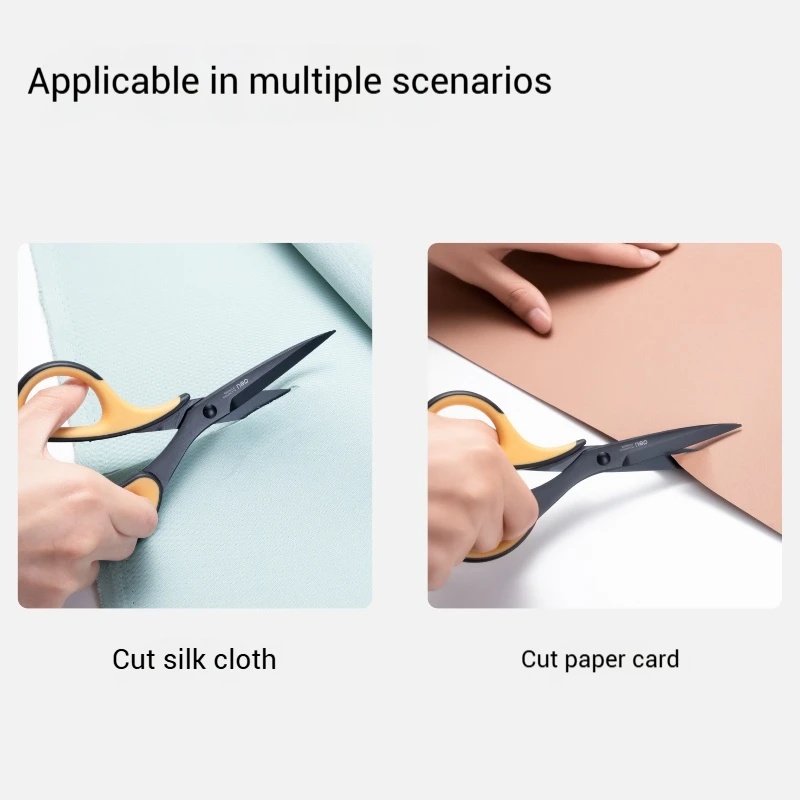 Soft Handle Portable Black Blade Stationery Scissors Stainless Steel Anti-Stick Alloy 184mm for School Office Student DIY Hand Craft