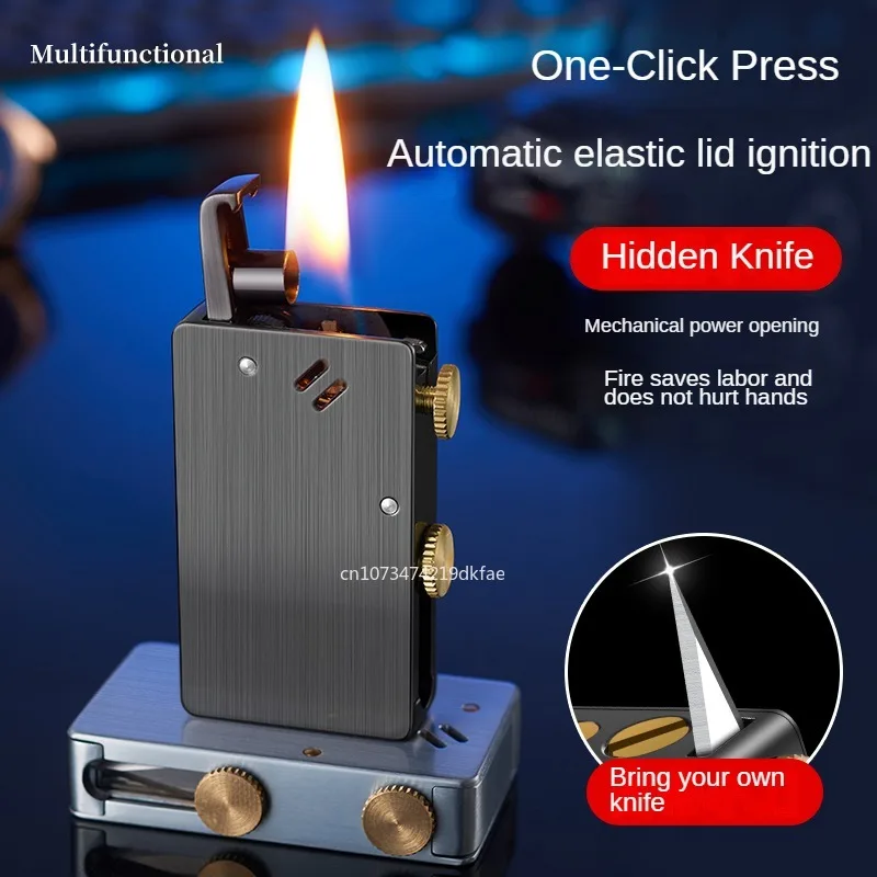 New Creative One Click Ejection Kerosene Lighter Windproof Retro Metal  Personalized Lighter Men's Smoking Gadget Gift - AliExpress