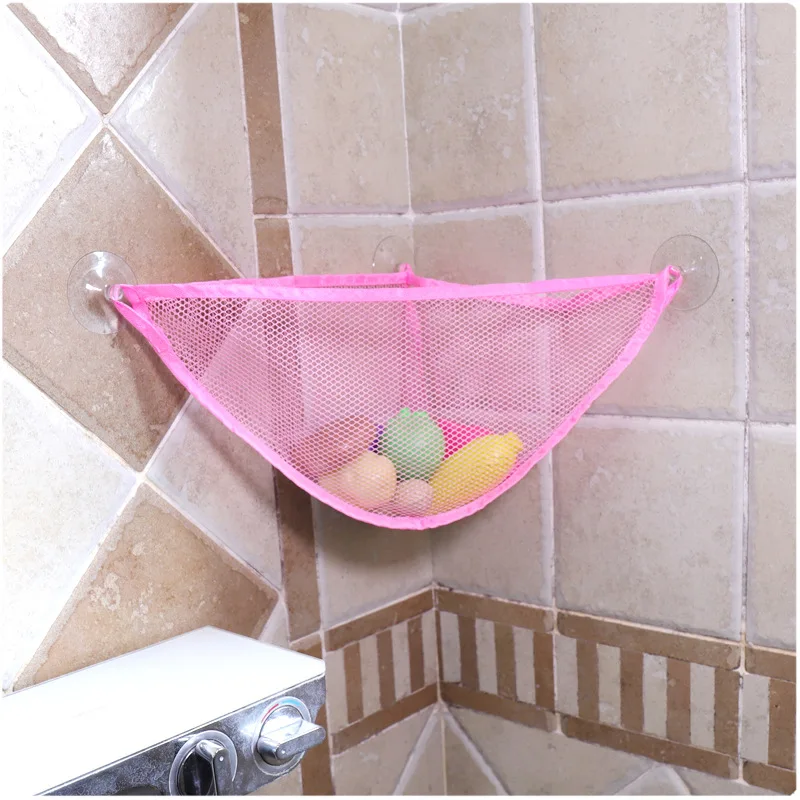 Baby Care Kit Baby Solid Colour Simple Bathroom Mesh Bag Child Bath Toy Storage Bag Net Suction Cup Baskets Wall Holder Organizer