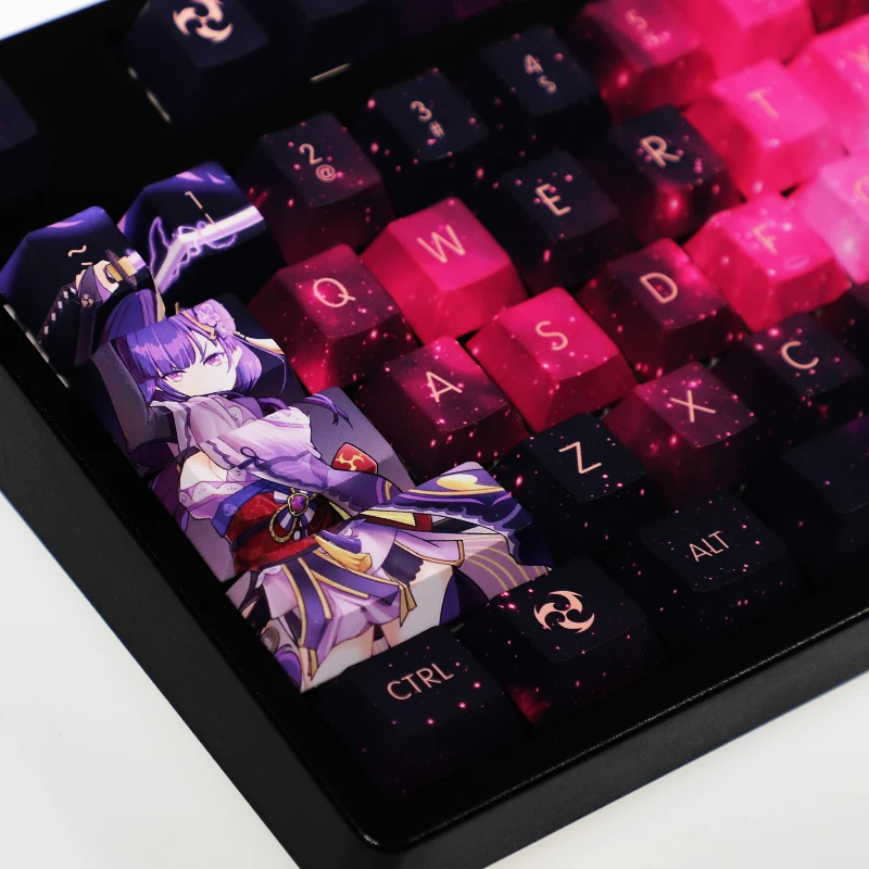 Chaves Conjunto Lados Pbt Tintura Subbed Keycaps Anime dos Desenhos Animados Gaming Key Caps Cherry Perfil Keycap para Genshin Impacto Beelzebul 108 - Imagem 2