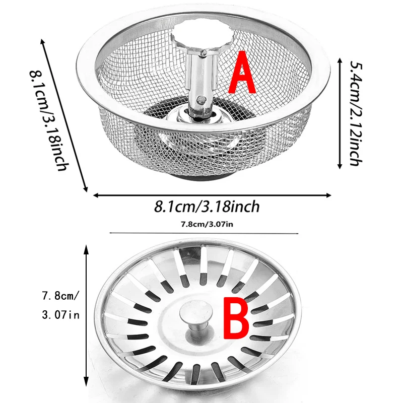 Kitchen Sink Strainers with Handle Stopper Sink Drain Basket Stainless Steel Mesh Filter Waste Hole Trap Strainer