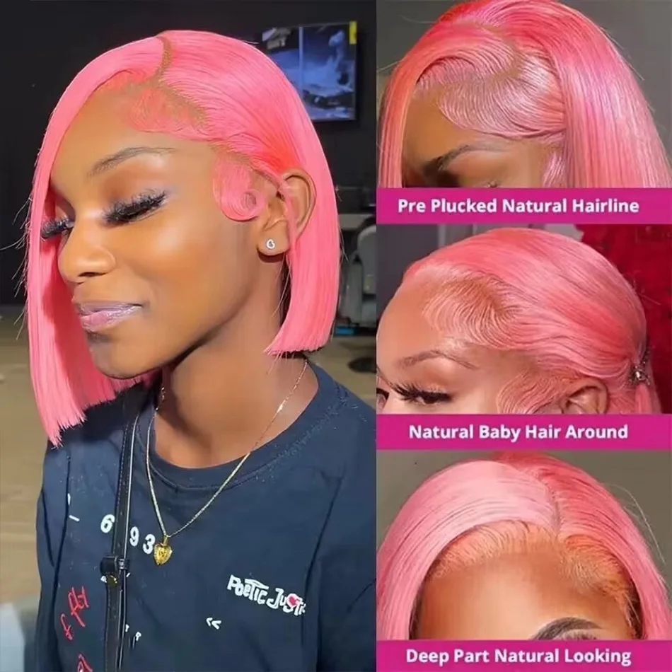 Pink Bob Lace Front Wig Human Hair 13x4 Colored Short Hot Pink Bob Wig Pre Plucked Natural Hairline With Baby Hair 10 12 14 Inch human hair wig human hair extensions lace front wig human hair wigs front lace wig