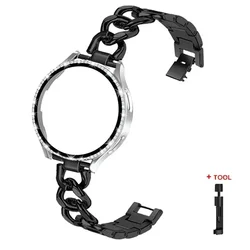 Elegant Bling Case with Metal Chain Strap & Screen Protector - Galaxy Watch 5 44mm (Black Silver )