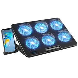 Premium Laptop Cooling Pad with Adjustable Airflow and Phone Stand (Black)
