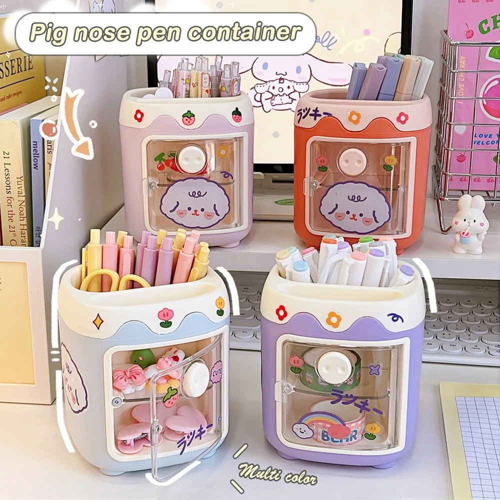 Large Kawaii Rotary Pen Holder with Stickers Cute Kawaii Pencil Holder for  School Girls Desk Organizer Phone Holder Japanese Stationery Storage