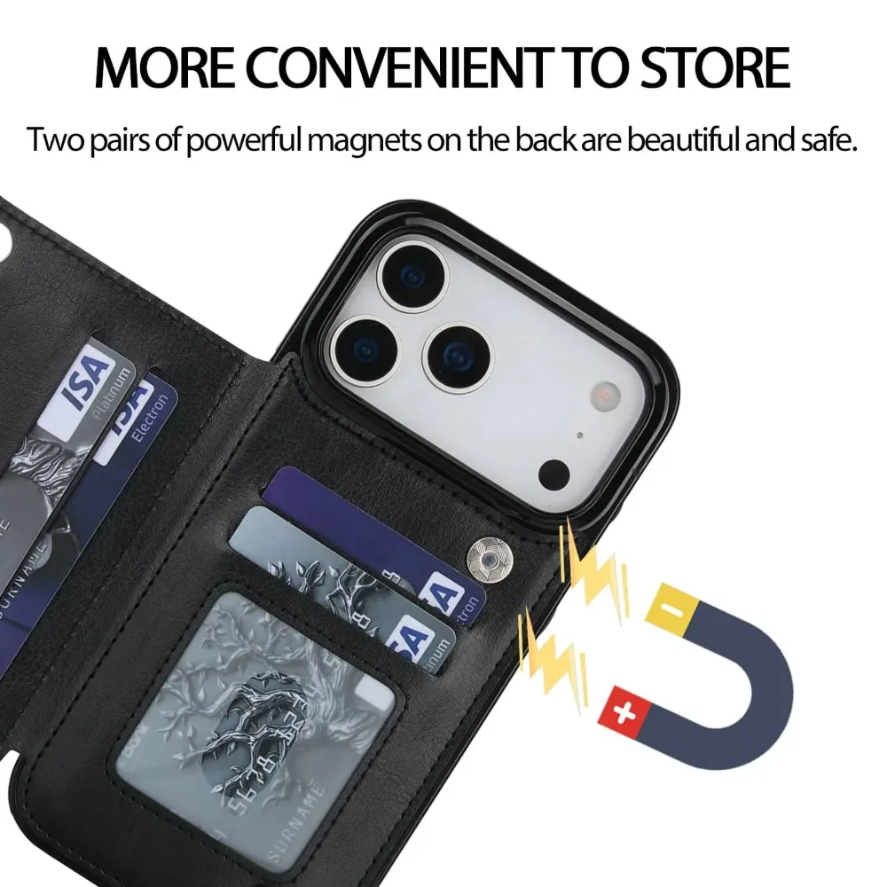 Premium Sleek Leather Wallet Phone Case with Kickstand and Card Slots - Shockproof Protection Cover