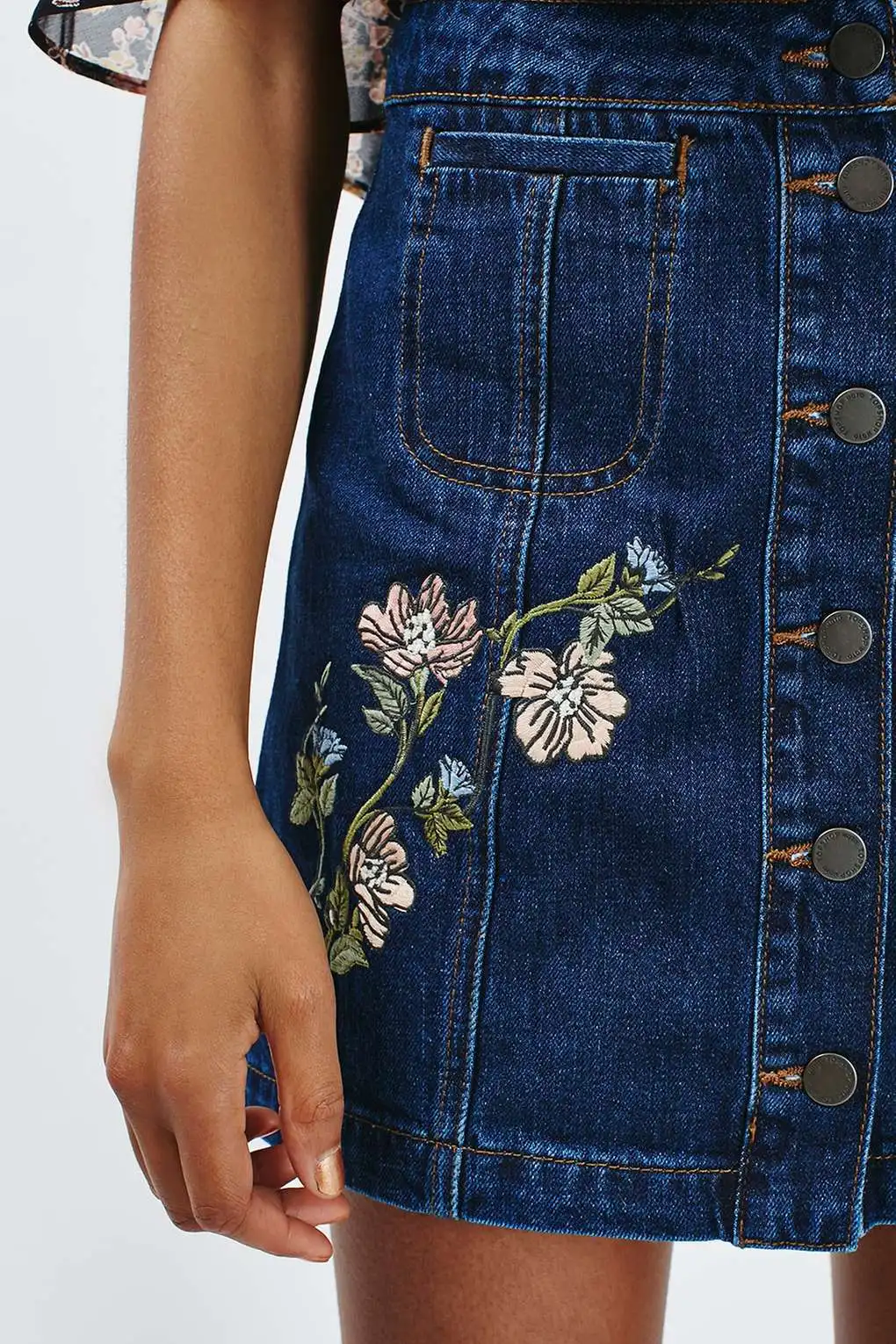 black pencil skirt Summer Denim Skirt Women High Waist Slim Fit Retro Single Breasted Embroidered Flower A-line Skirt Femme Cotton Mini Skirt blue skirt