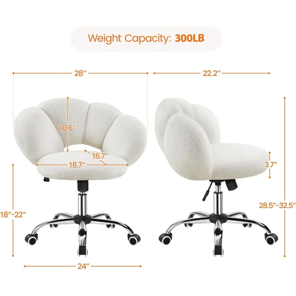 Boucle Upholstered Desk Chair Cloud-Shaped Vanity Chair Adjustable Home Office Chairs Computer Chairs with Rolling Wheels 3