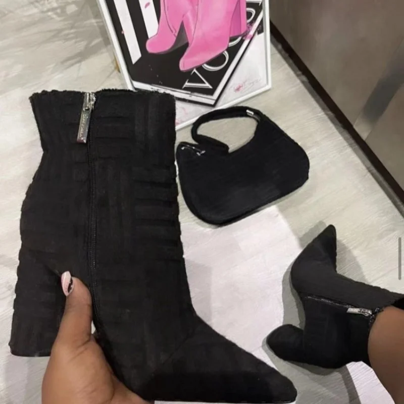 2023 New Women's Brand Luxury High Heels Fashion Green Towel Warm Street Style Women's Boots Pointed Toe Fashion Women's Boots