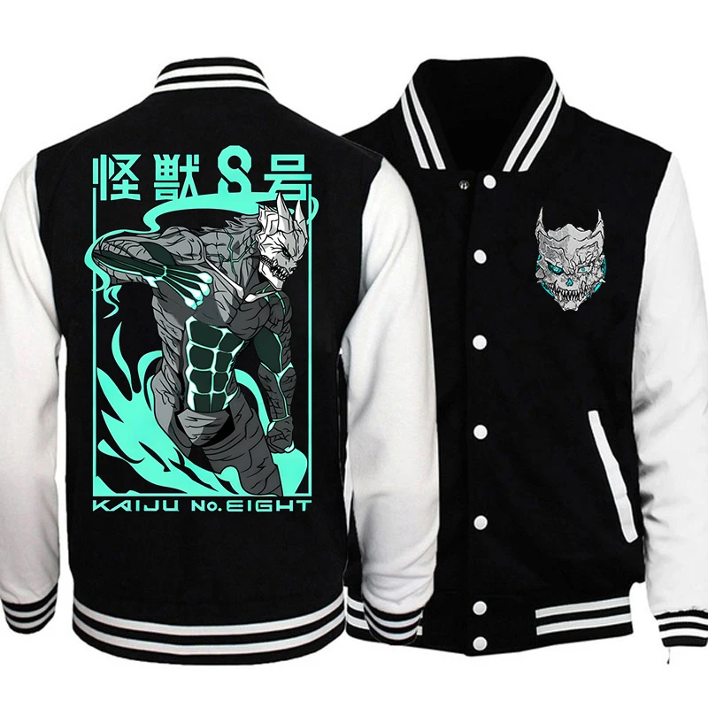 Giacca bianca nera Anime Kaiju No.8 Allentato Uomo Donna Abbigliamento Moda casual Comic Kaiju No.8 Giacche da baseball Cappotti da strada Top 4