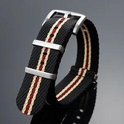 Durable Nylon Stripe Watch Strap - Military - Style Wristband Replacement Accessory - 22mm (BlackBeigeRed)