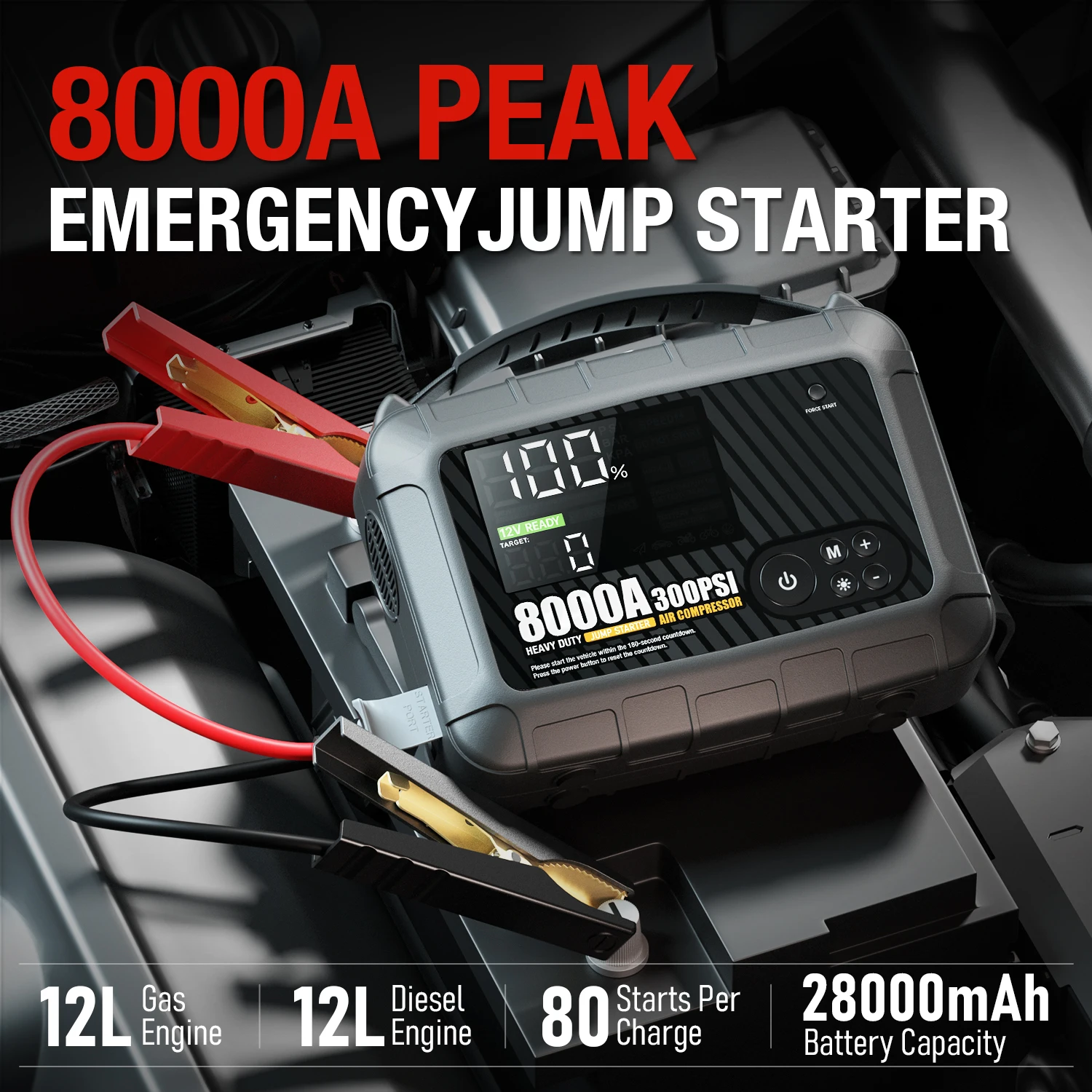8000A Professional Heavy Duty Car Jump Starter Powerful Car 12V Battery Starter Booster Starting Device