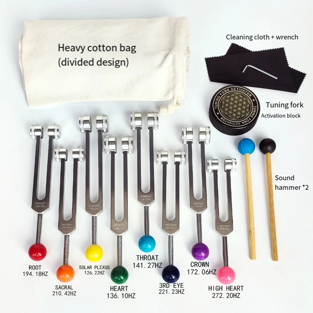 A50U 8PCS 튜닝 포크 세트, 음악 차크라용 튜닝 포크, 사운드 테라피, 몸과 마음, 영혼의 완벽한 조화를 유지 126.22HZ