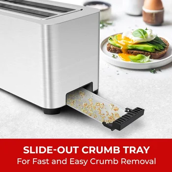 NEW UltraToast Full Stainless Steel Toaster 4Slice Long Extra-Wide Slots with Removable Tray Cancel/Defrost/Reheat Functions 5