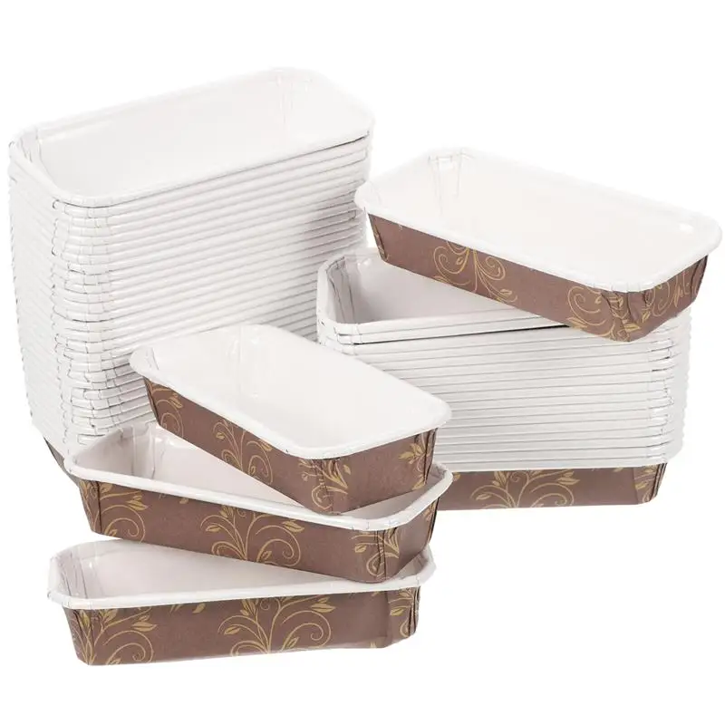 50pcsDisposablePaperLoafPansRectangularCakeTraysNonStick