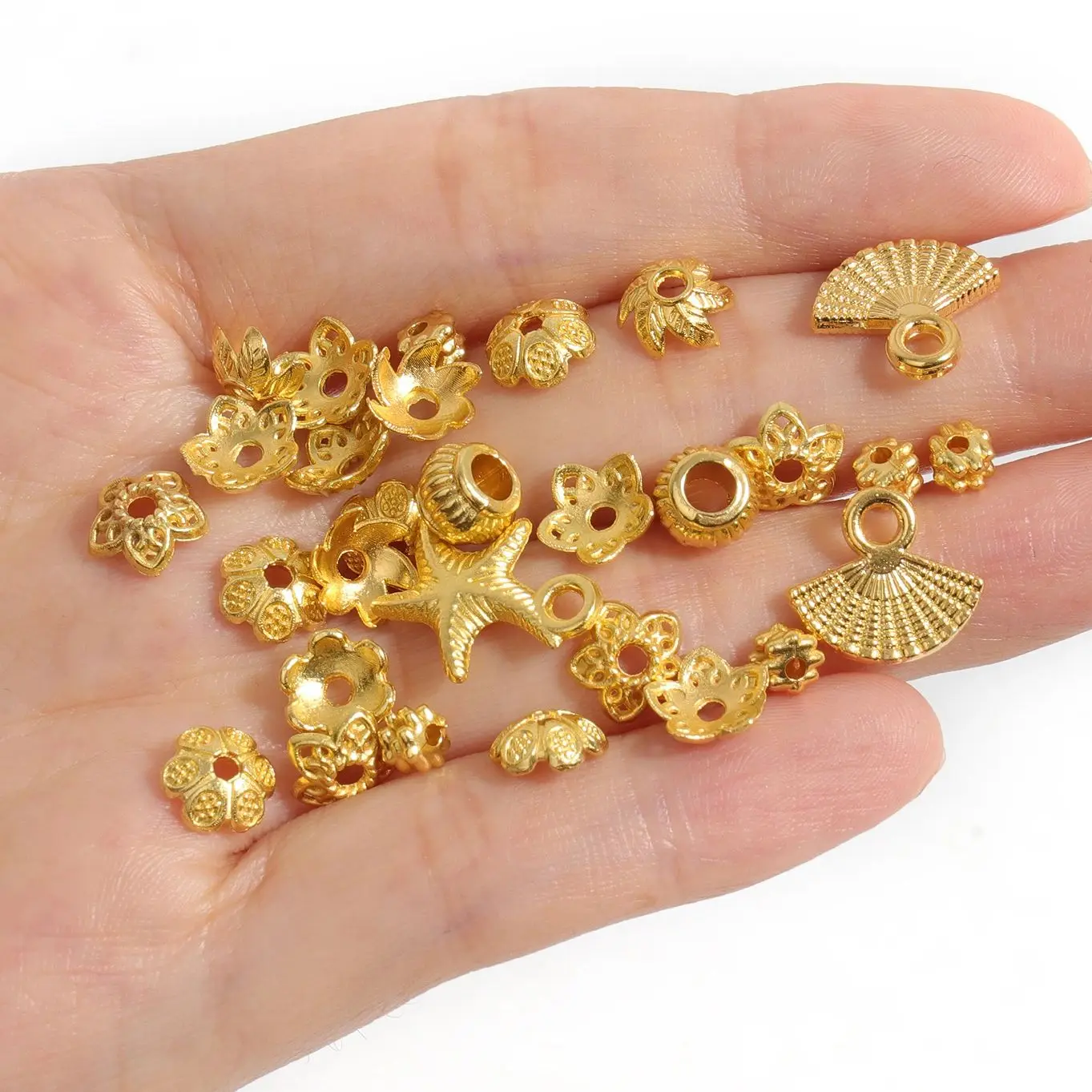 

20/50/100g Gold Color Alloy Flower Design Starfish End Caps Spacer Beads End Caps For Jewelry Making Spacer Bead DIY Accessories