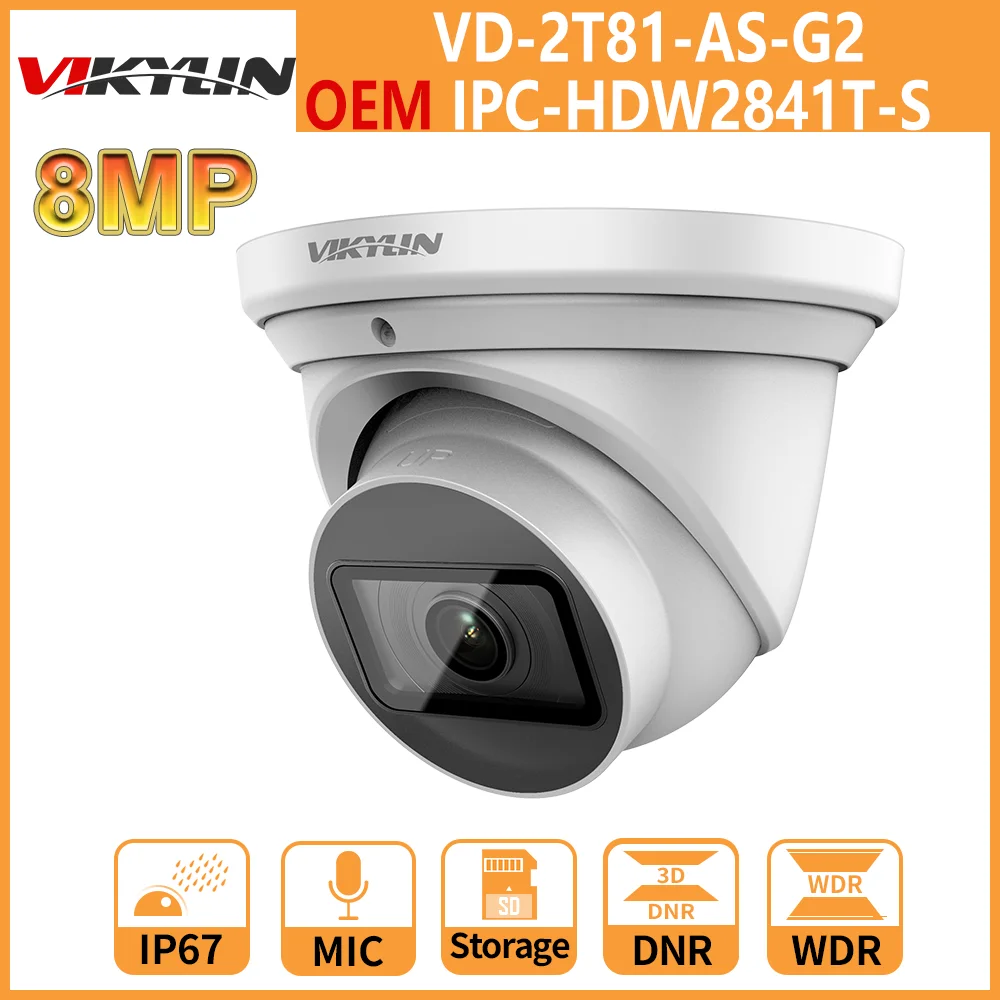 

Vikylin Dahua 8MP IP Camera Night Vision 4K PoE Dome Built-in MIC OEM From IPC-HDW2841T-AS WizSense Camera Video Surveillance
