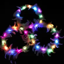 Metal Night Luminous Wreath Led Angel Feather Wreath Headband Fairy Feather Hair Accessory