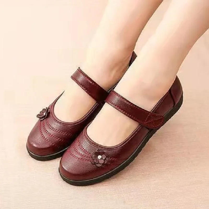 Spring Summer Women New Flat Shoes Ladies Mary Janes Shoes Non-slip Female Leather Footwear Soft Sole Comfortable Mom Shoe