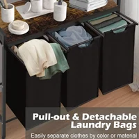 Large Laundry Hamper Sorter with 3 Removable & Pull-Out Sorting Bags, Wooden Top Shelf, Versatile Laundry Basket Organizer for L 2