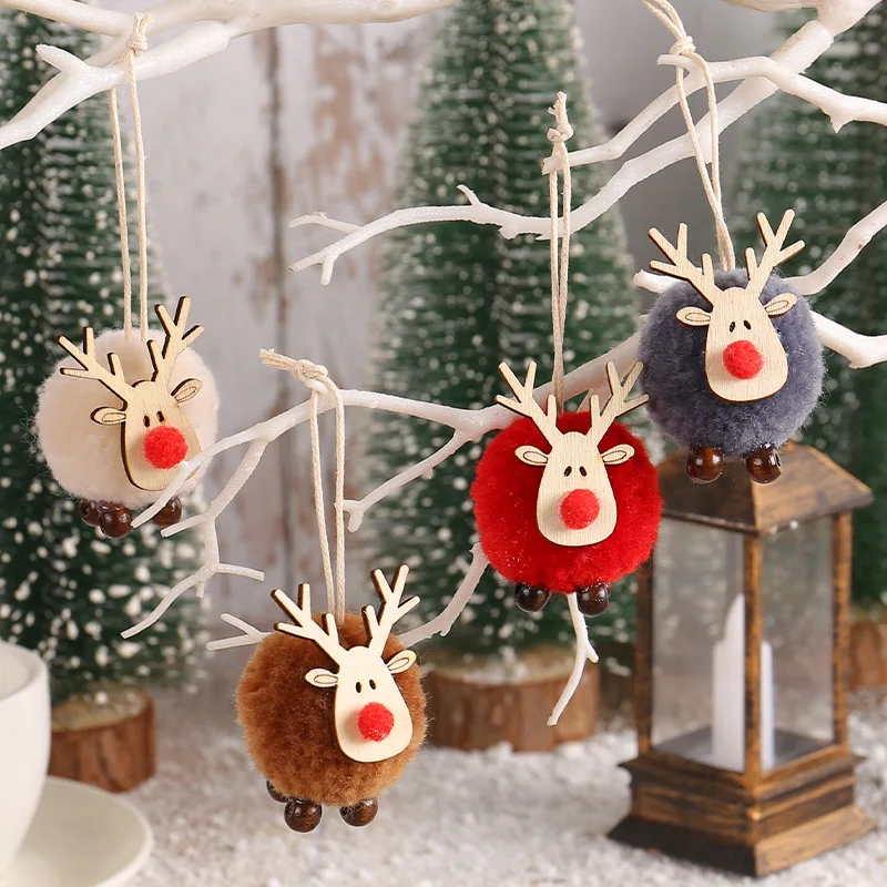

Christmas Deer Hair Ball Pendant 2023 New Elk Felt Pendant Christmas Tree Decoration Korean Edition Pastoral Cartoon
