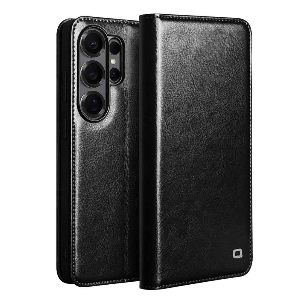 Samsung Galaxy S26 Ultra 5G QIALINO Classic 103 Buckle Genuine Leather Phone Case - Black