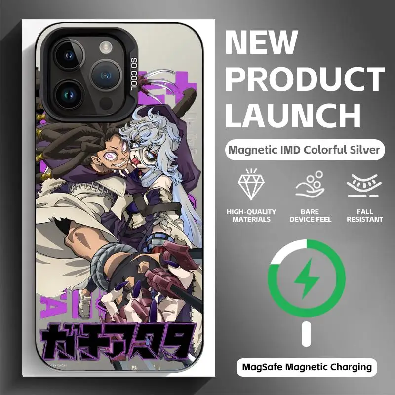 Black Magnetic Anime Phone Case with Colorful Silver Design