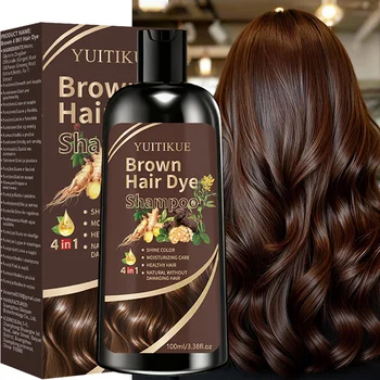 YUITIKUE Shampoo Colorante per Capelli Castani 100ml 4-in-1 Cura Idratante, Senza Danni e Copertura Rapida dei Capelli Grigi