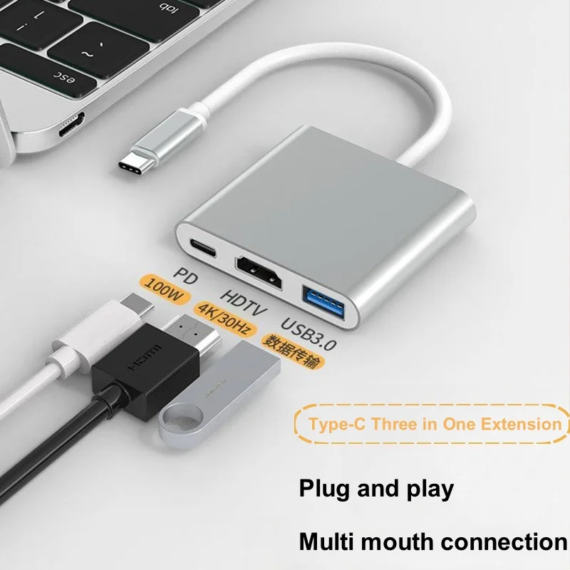 3 in 1 USB C Hub HDMI 4K Adapter Type C Docking Station Converter for Laptop/Phone Connectivity Device usb hub