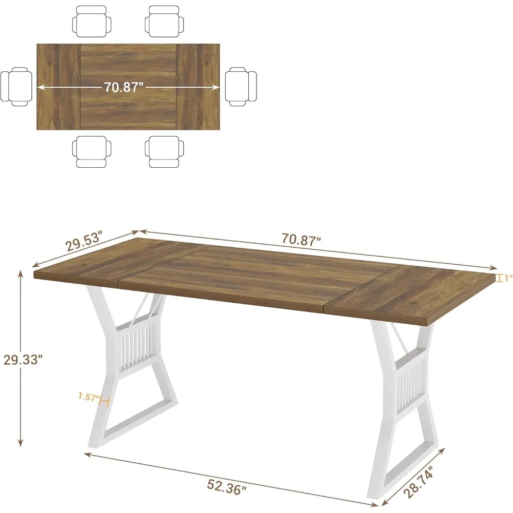 70.8 Inch Dining Table 6-8 Person, Kitchen Table with Heavy Duty Metal Legs, Farmhouse Dining Room Table for Kitchen 2