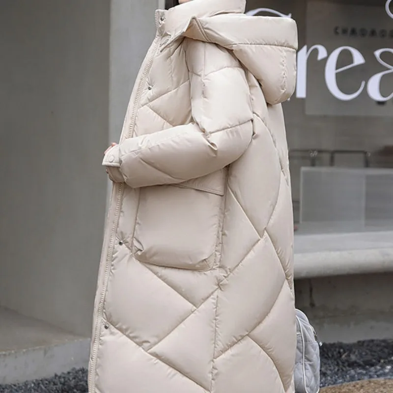 2023 New Women Down Cotton Coat Winter Jacket Female Mid Length Version Parkas Loose Thick Warm Outwear Hooded Fashion Overcoat