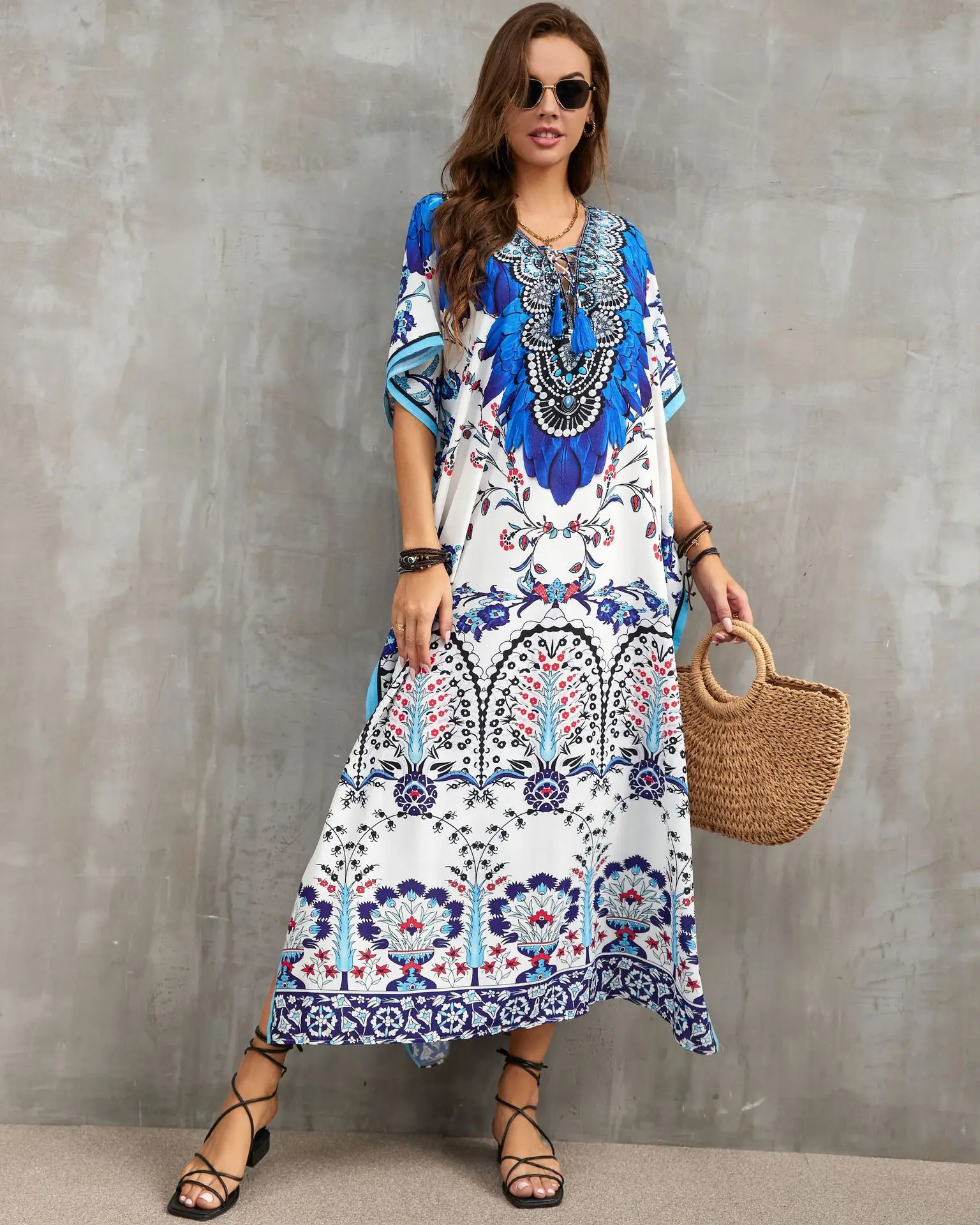 Women's Clothing Kaftan Dresses for Women Plus Size Bathing Suit Cover up Caftan Maxi Beach Dresses 4