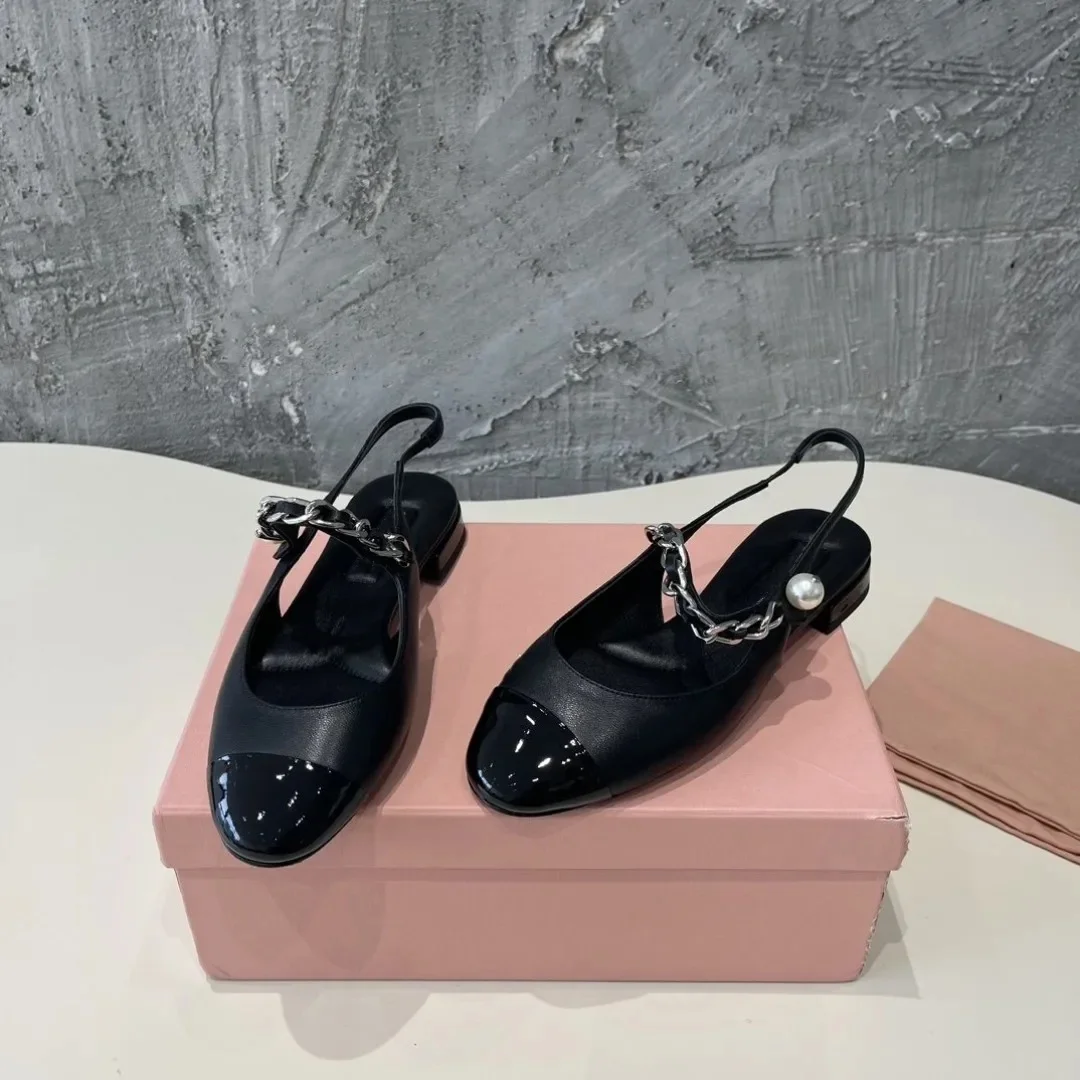 Top quality 2024 new flat shoes, Mary Jane sandals, fashionable single shoes, genuine leather strap single shoes, half slippers