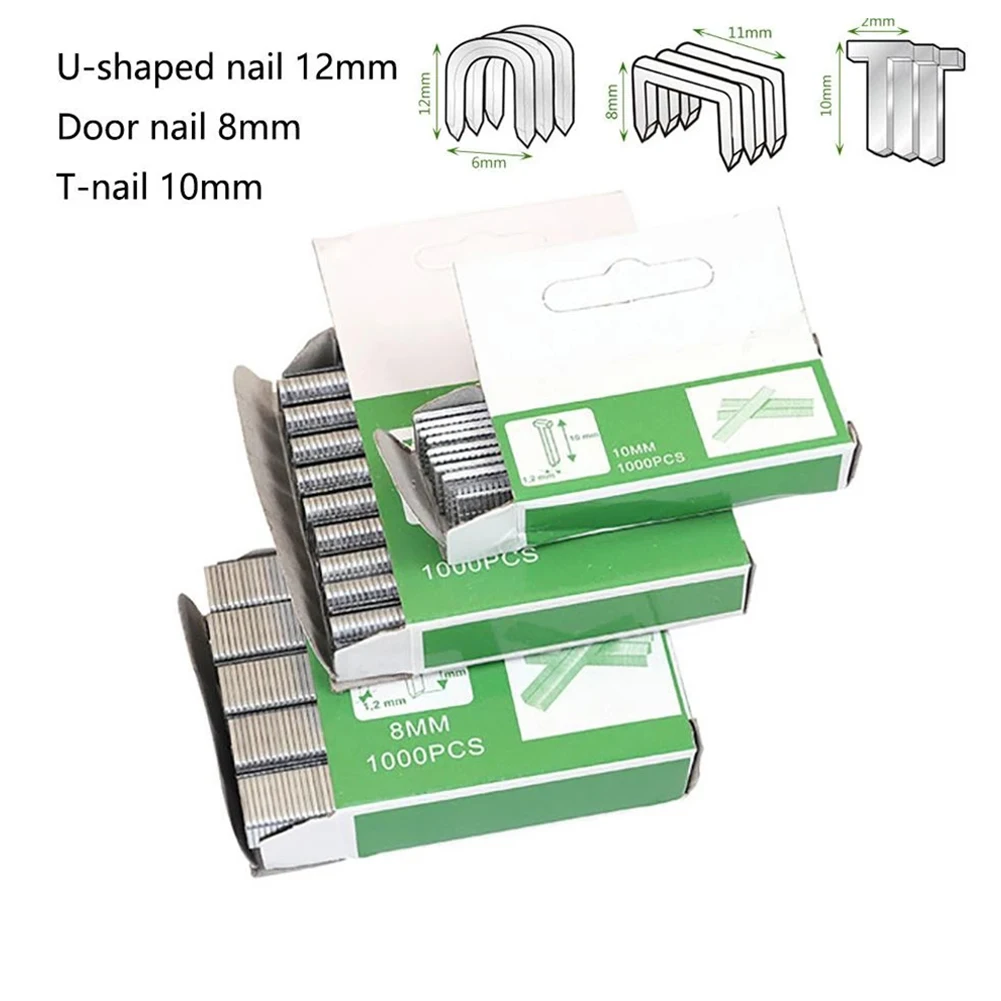 

1000Pcs Staples Nails U/ Door /T Shaped Nail Shaped Stapler For Wood Furniture Household Use Herramientas 8/10/12mm Binding Tool