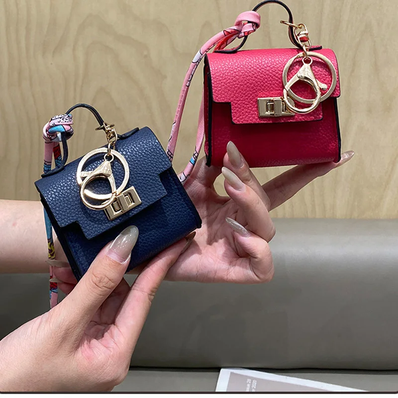 Luxuriöse Mini-Kopfhörertasche für Airpods 4 3 2 Pro 2 Galaxy Buds 3/3Pro Leder-Geldbörse Anhänger Mini-Schlüsselanhänger