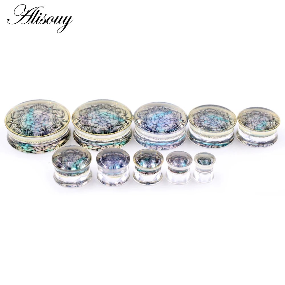 Alisouy 2pcs Transparent Acrylic Flower Cross Ear Gauges Tunnels Plugs Flesh Stretcher Expander Earrings Piercing Body Jewelry 4