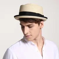 2022 Vintage Rolled Brim Straw Hat Men Pork Pie Hat Fedora Hat For Man Gentlemen Luxury Jazz Ribbon Panama Caps Street Sun Caps 3