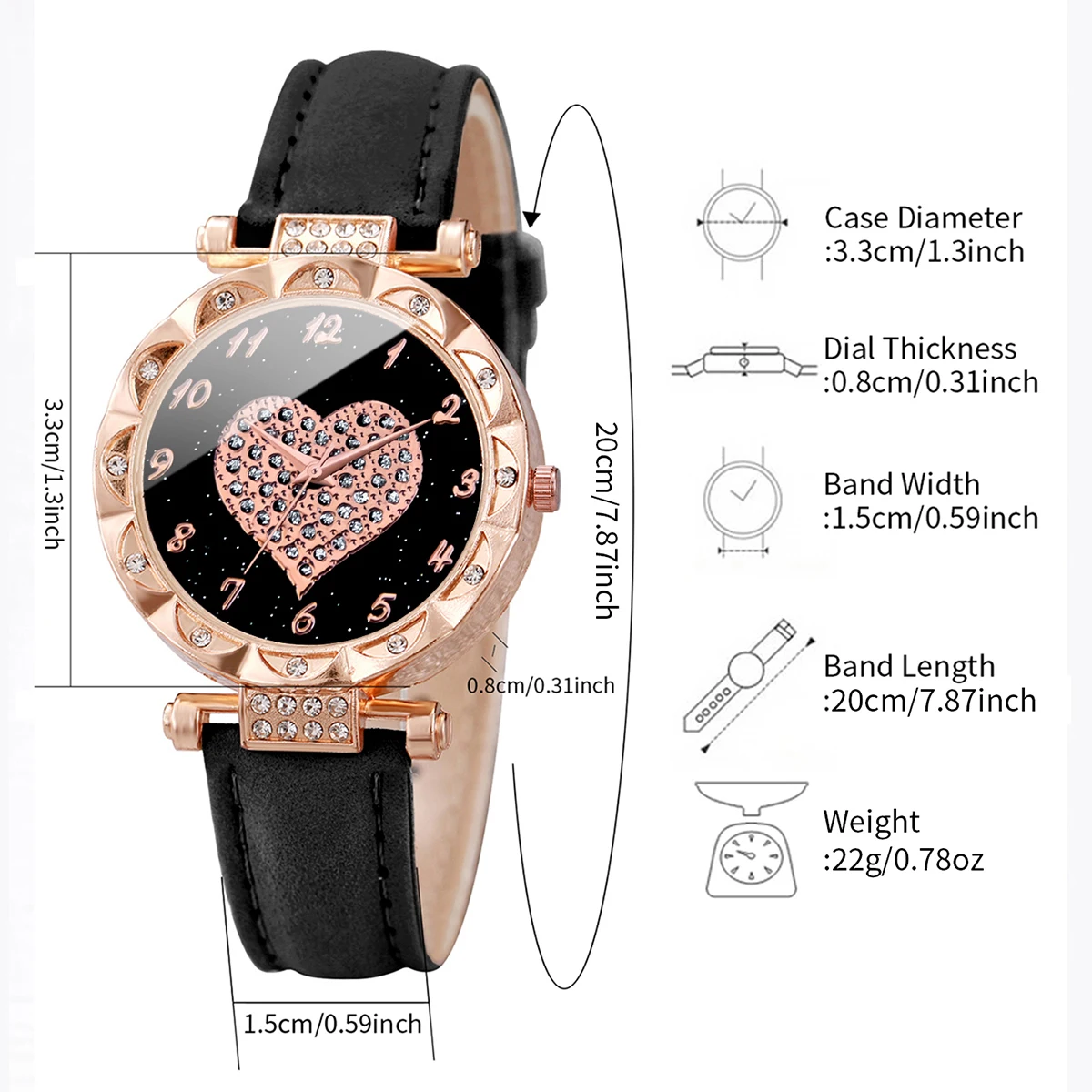 6PCs/Set Fashion Women's Watch Leather Strap Quartz Watch with Love Bracelet Set 6
