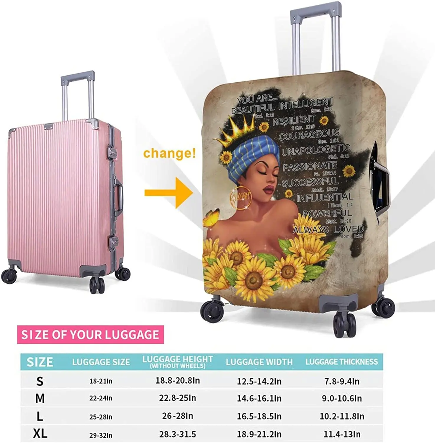 Afro Woman Luggage Cover Black Girl Travel Suitcase Protector Elastic Anti-Scratch Washable Baggage Cover Suitable L 25-28 In