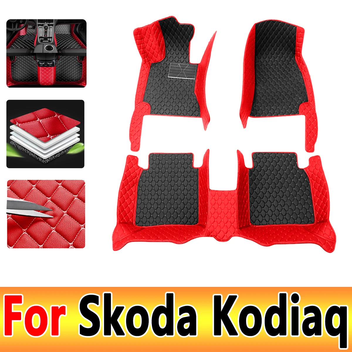 

Car Mats For Skoda Kodiaq NS7 2017~2022 2021 2020 Auto Carpets Rugs Pad Leather Floor Mat Interior Parts Car Accessories 5 Seat